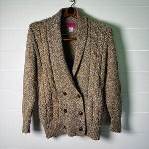 Vintage Harrington Square Brown Tweed Wool Blend Sweater, Women Size Small